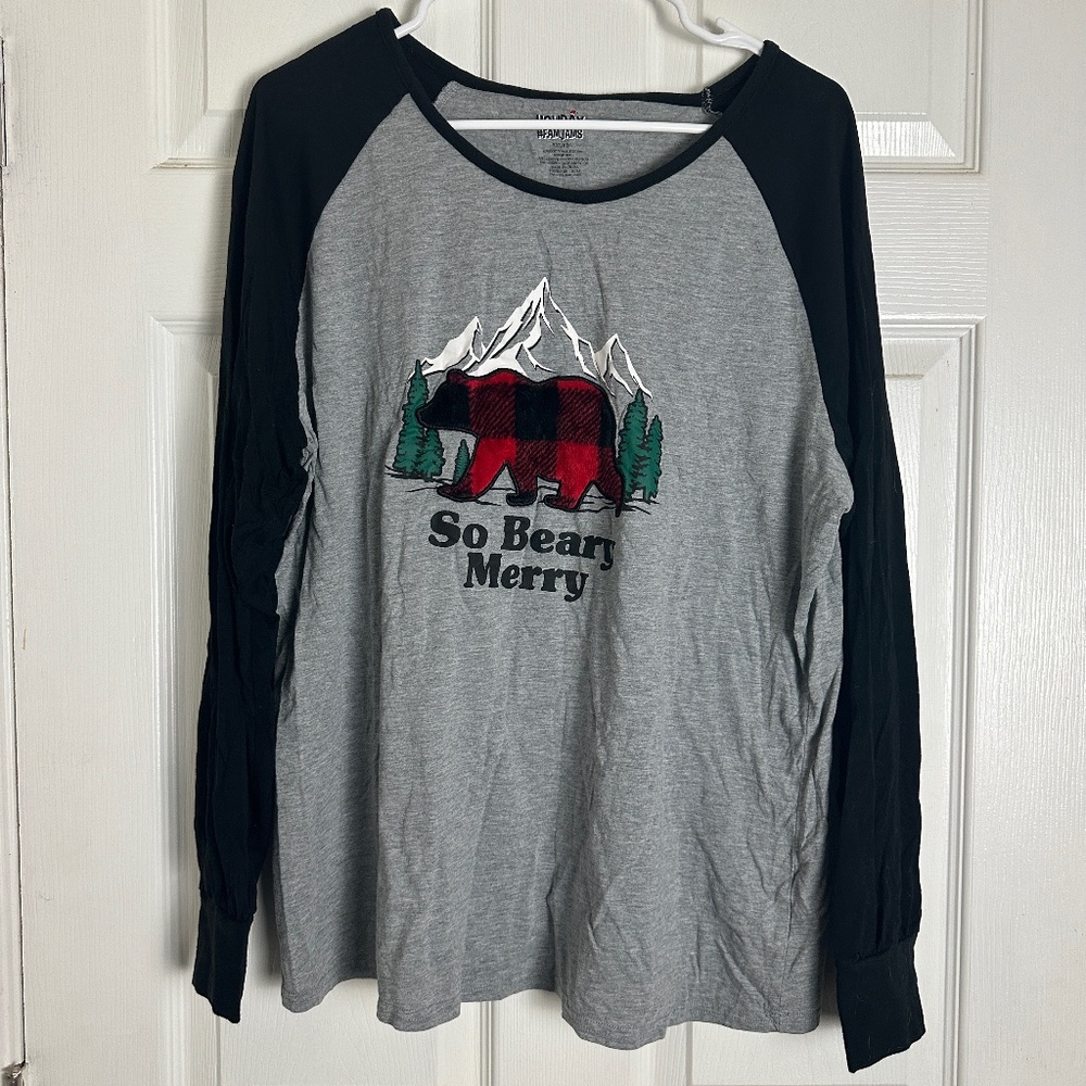 ! Holiday #FamJams Gray Plaid Bear Matching Christmas Pajama Top Women Size XXL